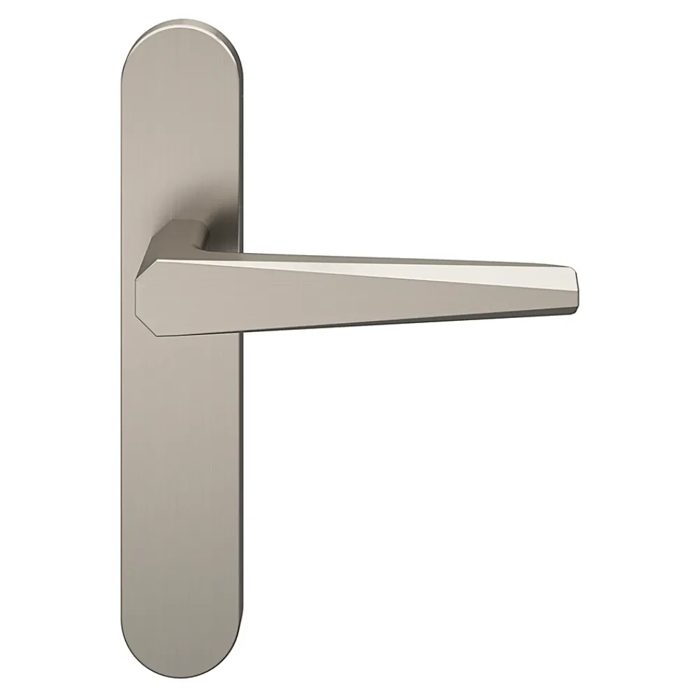 GoodHome Poignée De Porte<Ensemble poignée sur plaque rond Keri effet nickel satin gris L.140mm x l.42mm entraxe 165-195mm