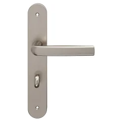 GoodHome Ensemble poignée sur plaque Incurvé à condamnation Primel effet nickel satin gris L.126mm x l.40mm entraxe 195mm- Poignée De Porte