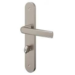 GoodHome Ensemble poignée sur plaque Incurvé à condamnation Primel effet nickel satin gris L.126mm x l.40mm entraxe 195mm- Poignée De Porte