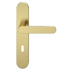 GoodHome Ensemble poignée sur plaque rond serrure Minzh effet laiton satin doré L.120mm x l.42mm entraxe 165-195mm- Poignée De Porte