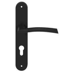 GoodHome Poignée De Porte Extérieure<Ensemble poignée sur plaque rond Hirel effet nickel noir L.128mm x l.40mm entraxe 195mm