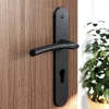 GoodHome Poignée De Porte<Ensemble poignée sur plaque rondcylindre Hirel effet nickel mat noir L.128mm x l.40mm entraxe 195mm