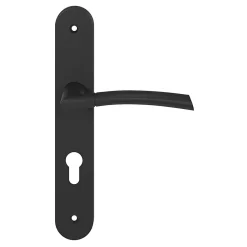 GoodHome Poignée De Porte<Ensemble poignée sur plaque rondcylindre Hirel effet nickel mat noir L.128mm x l.40mm entraxe 195mm