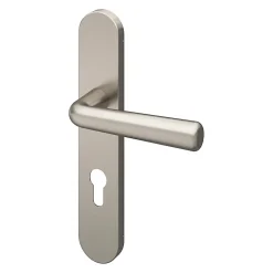 GoodHome Poignée De Porte<Ensemble poignée sur plaque rondcylindre Dizel effet nickel satin gris L.121.5mm x l.42mm entraxe 165-195mm
