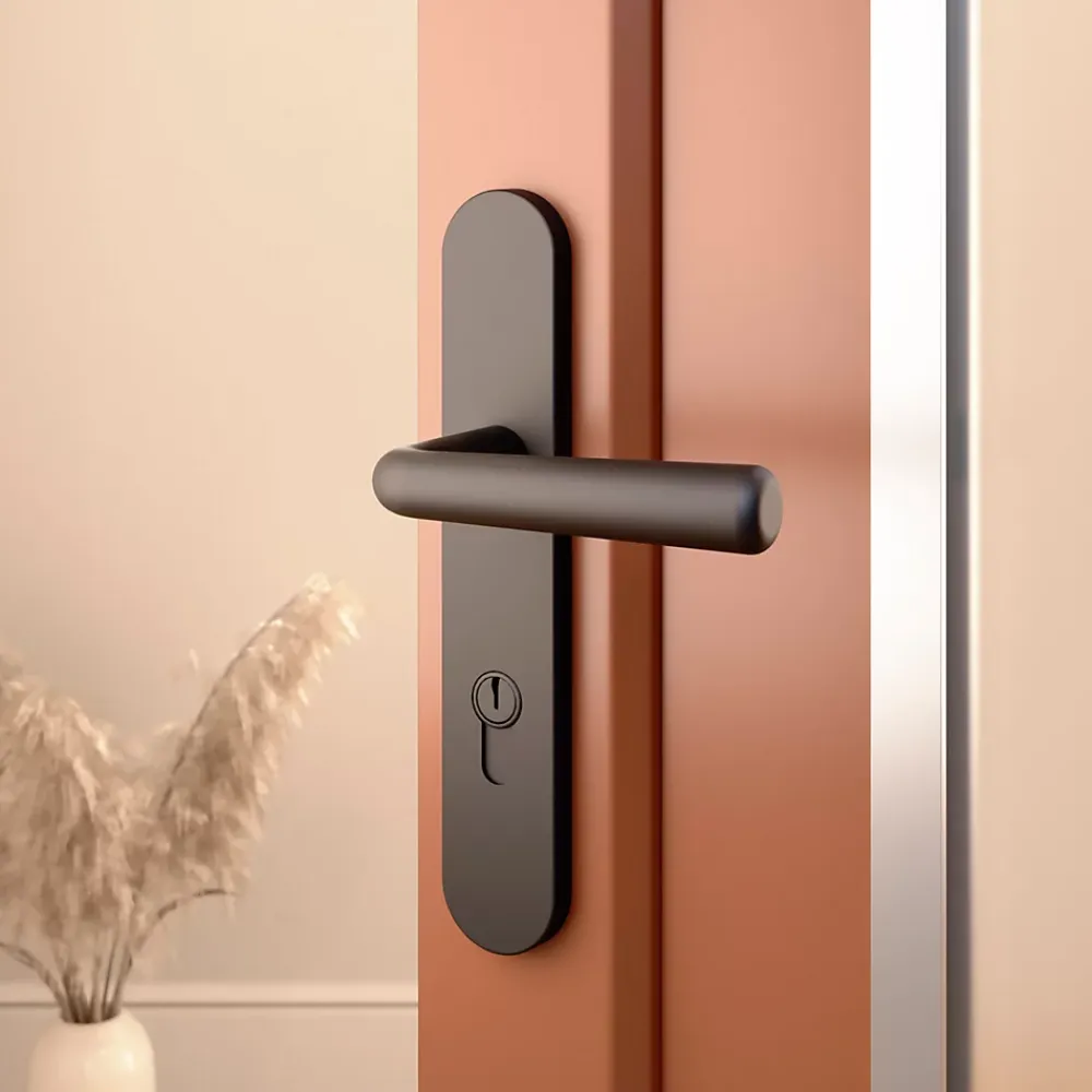 GoodHome Poignée De Porte Extérieure<Ensemble poignée sur plaque rond Dizel effet nickel noir L.121.5mm x l.40mm entraxe 195mm