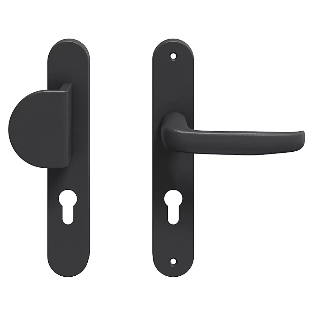 GoodHome Poignée De Porte Extérieure<Ensemble poignée sur plaque rond Govlin noir l.x l.40mm entraxe 195mm
