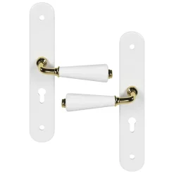 GoodHome Poignée De Porte<Ensemble poignée sur plaque Droit cylindre Porcelaine Vras blanc L.115mm x l.45mm entraxe 195mm