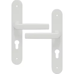 GoodHome Poignée De Porte<Ensemble poignée sur plaque Incurvé cylindre Primel mat blanc L.126mm x l.40mm entraxe 195mm
