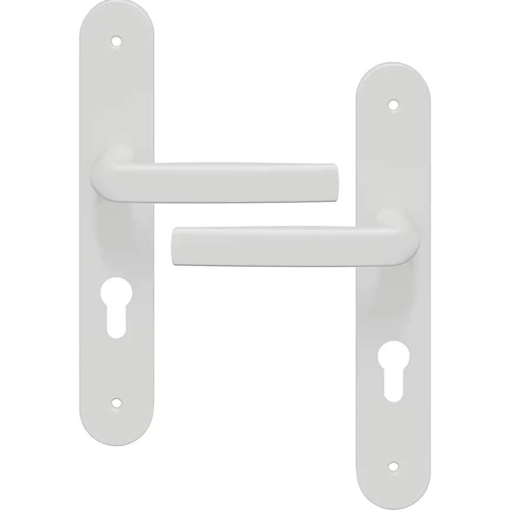 GoodHome Poignée De Porte<Ensemble poignée sur plaque Incurvé cylindre Primel mat blanc L.126mm x l.40mm entraxe 195mm
