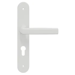 GoodHome Poignée De Porte<Ensemble poignée sur plaque Incurvé cylindre Primel mat blanc L.126mm x l.40mm entraxe 195mm