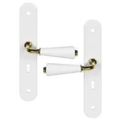 GoodHome Ensemble poignée sur plaque Droit serrure Porcelaine Vras blanc L.115mm x l.45mm entraxe 195mm- Poignée De Porte