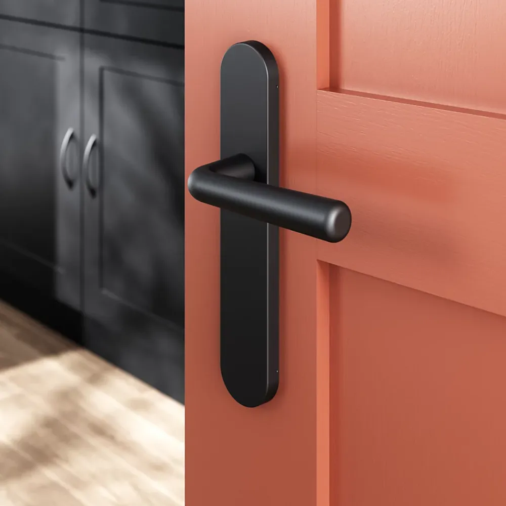 GoodHome Poignée De Porte<Ensemble poignée sur plaque rond Dizel effet nickel mat noir L.121.5mm x l.42mm entraxe 165-195mm