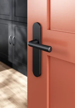 GoodHome Poignée De Porte<Ensemble poignée sur plaque rond Dizel effet nickel mat noir L.121.5mm x l.42mm entraxe 165-195mm
