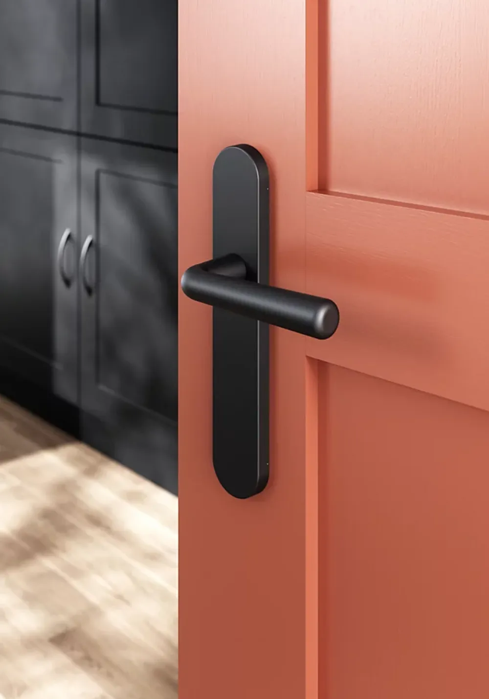 GoodHome Poignée De Porte<Ensemble poignée sur plaque rond Dizel effet nickel mat noir L.121.5mm x l.42mm entraxe 165-195mm