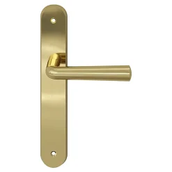 GoodHome Poignée De Porte Extérieure<Ensemble poignée sur plaque rond Tudy effet laiton brillant doré L.119mm x l.41mm entraxe 195mm