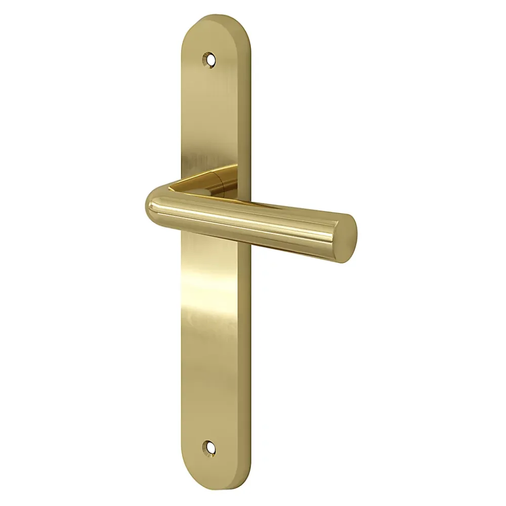 GoodHome Poignée De Porte Extérieure<Ensemble poignée sur plaque rond Tudy effet laiton brillant doré L.119mm x l.41mm entraxe 195mm