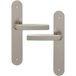 GoodHome Ensemble poignée sur plaque Incurvé Primel effet nickel satin gris L.126mm x l.40mm entraxe 195mm- Poignée De Porte