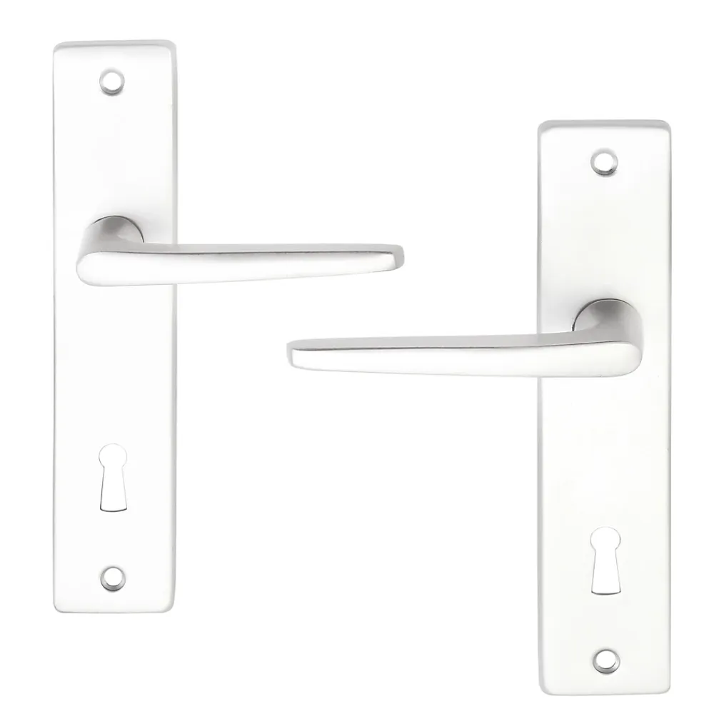 Poignée De Porte<Ensemble poignée sur plaque rectangulaire serrure Colan effet argenté satin gris L.106mm x l.39.8mm entraxe 165mm