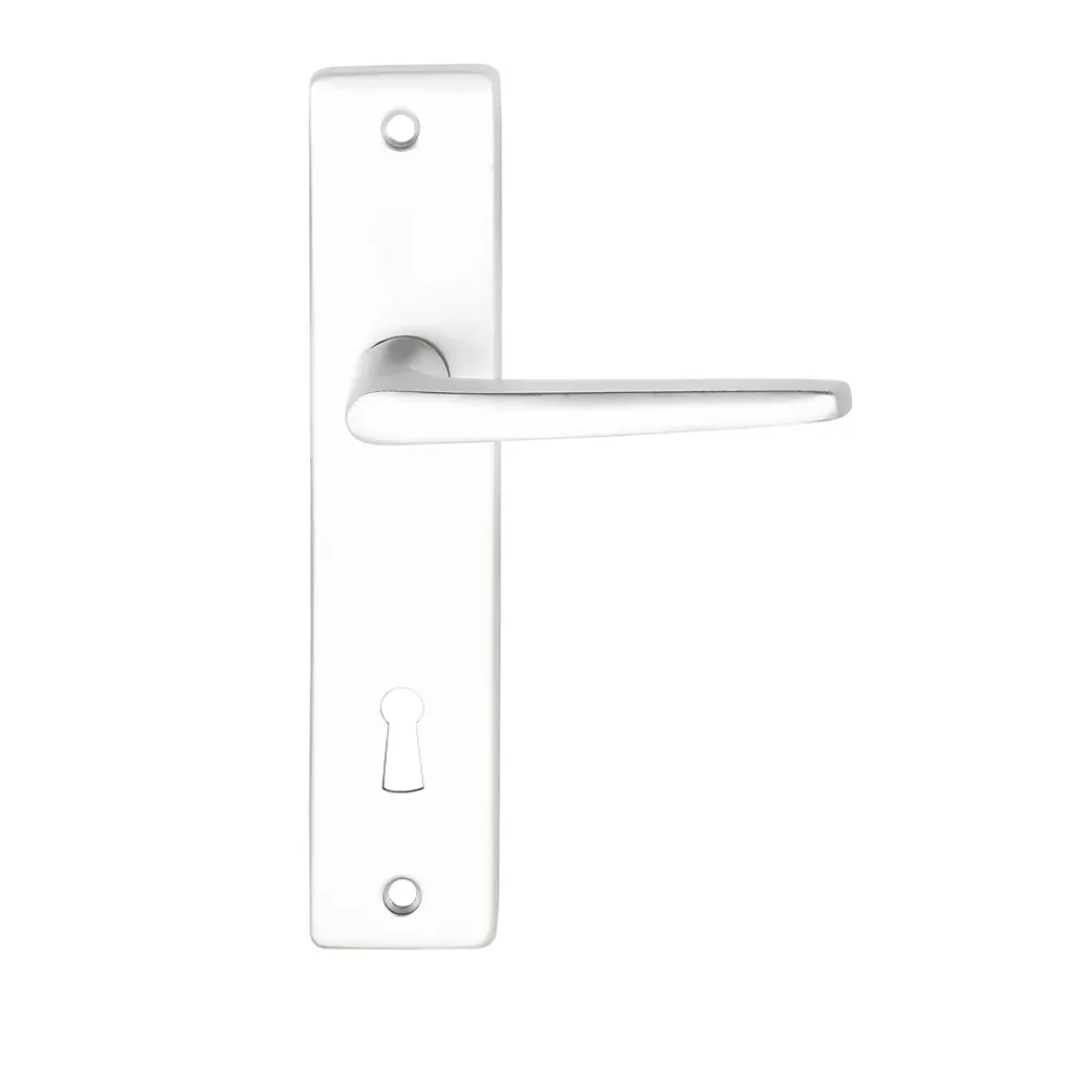 Poignée De Porte<Ensemble poignée sur plaque rectangulaire serrure Colan effet argenté satin gris L.106mm x l.39.8mm entraxe 165mm
