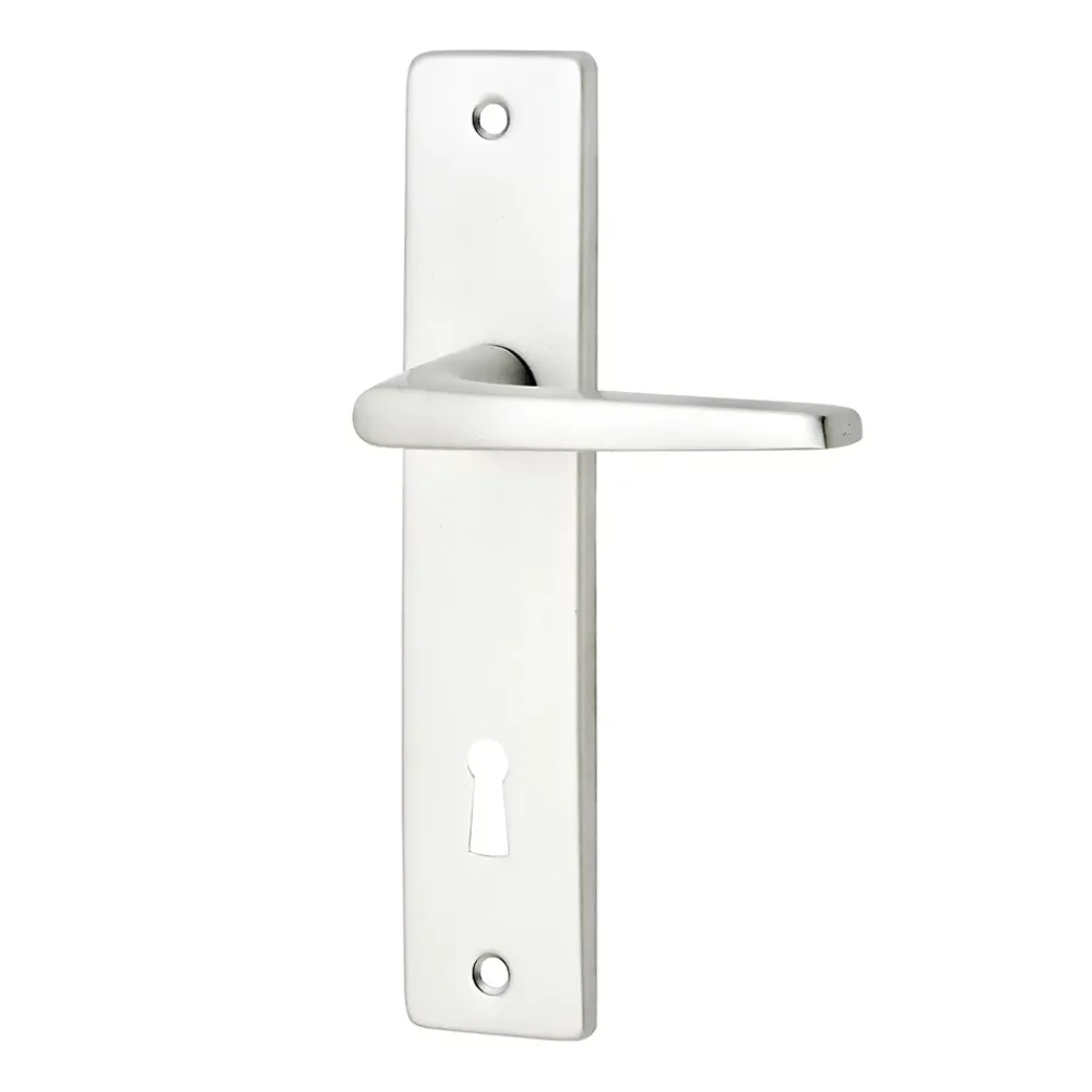 Poignée De Porte<Ensemble poignée sur plaque rectangulaire serrure Colan effet argenté satin gris L.106mm x l.39.8mm entraxe 165mm