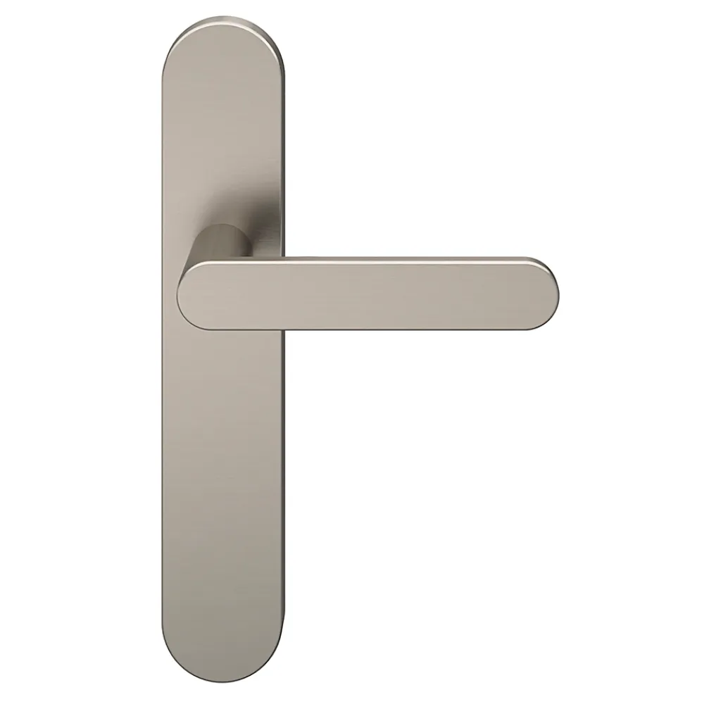 GoodHome Poignée De Porte<Ensemble poignée sur plaque rond Minzh effet nickel satin gris L.120mm x l.42mm entraxe 165-195mm