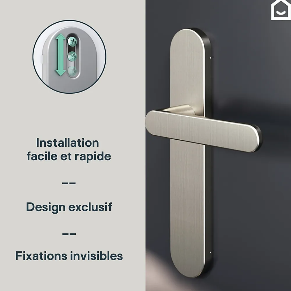 GoodHome Poignée De Porte<Ensemble poignée sur plaque rond Minzh effet nickel satin gris L.120mm x l.42mm entraxe 165-195mm