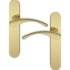 GoodHome Poignée De Porte<Ensemble poignée sur plaque rond Ruis effet laiton doré L.138.5mm x l.42mm entraxe 165-195mm