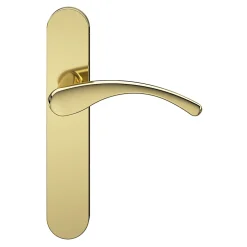 GoodHome Poignée De Porte<Ensemble poignée sur plaque rond Ruis effet laiton doré L.138.5mm x l.42mm entraxe 165-195mm