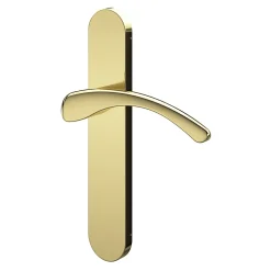GoodHome Poignée De Porte<Ensemble poignée sur plaque rond Ruis effet laiton doré L.138.5mm x l.42mm entraxe 165-195mm