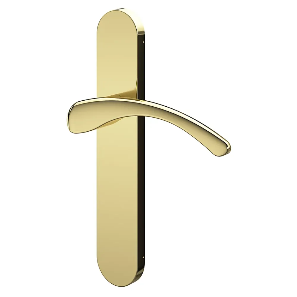 GoodHome Poignée De Porte<Ensemble poignée sur plaque rond Ruis effet laiton doré L.138.5mm x l.42mm entraxe 165-195mm