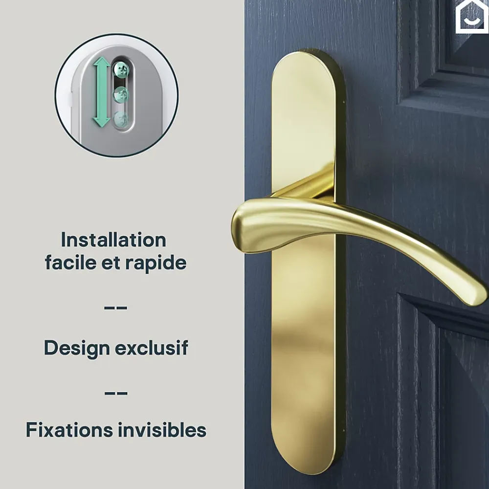 GoodHome Poignée De Porte<Ensemble poignée sur plaque rond Ruis effet laiton doré L.138.5mm x l.42mm entraxe 165-195mm