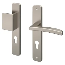 GoodHome Ensemble poignée sur plaque rectangulaire Irvil effet nickel satin gris L.126.5mm x l.24.5mm entraxe 195mm- Poignée De Porte Extérieure