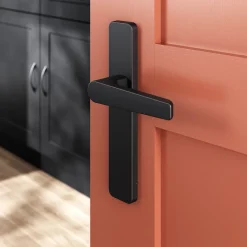 GoodHome Poignée De Porte<Ensemble poignée sur plaque rectangulaire Kerver effet nickel mat noir L.128mm x l.42mm entraxe 165-195mm