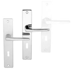 Poignée De Porte<Ensemble poignée sur plaque rectangulaire serrure Colan satin blanc L.106mm x l.39.8mm entraxe 195mm