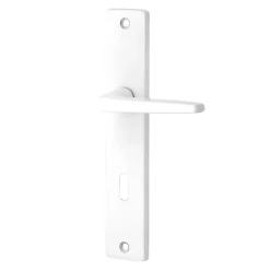 Poignée De Porte<Ensemble poignée sur plaque rectangulaire serrure Colan satin blanc L.106mm x l.39.8mm entraxe 195mm