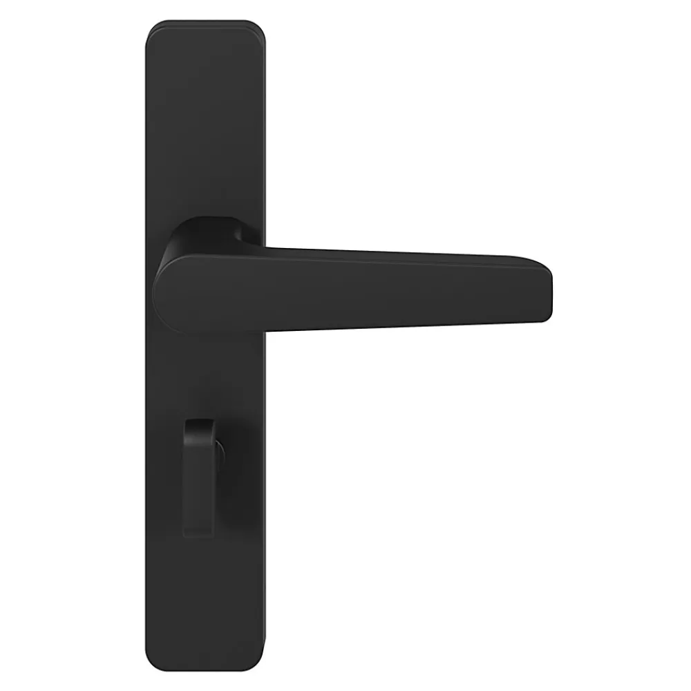 GoodHome Poignée De Porte<Ensemble poignée sur plaque rectangulaire à condamnation Kerver effet nickel mat noir L.128mm x l.42mm entraxe 165-195mm