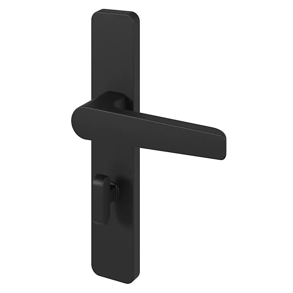 GoodHome Poignée De Porte<Ensemble poignée sur plaque rectangulaire à condamnation Kerver effet nickel mat noir L.128mm x l.42mm entraxe 165-195mm