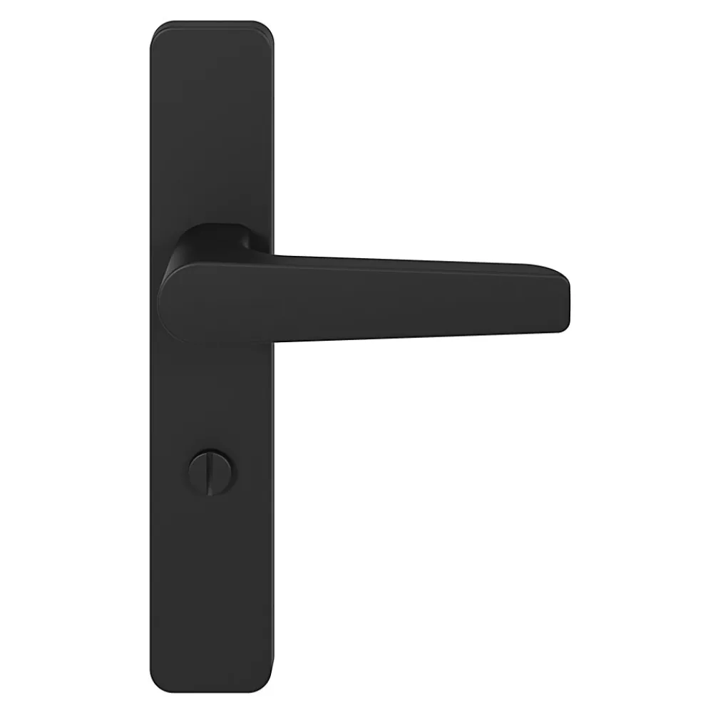 GoodHome Poignée De Porte<Ensemble poignée sur plaque rectangulaire à condamnation Kerver effet nickel mat noir L.128mm x l.42mm entraxe 165-195mm