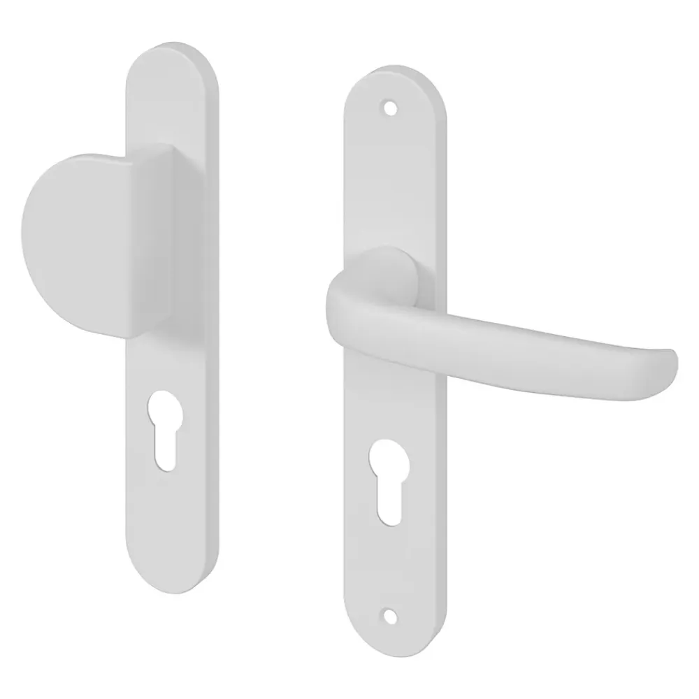 GoodHome Poignée De Porte Extérieure<Ensemble poignée sur plaque rond Govlin blanc l.x l.40mm entraxe 195mm