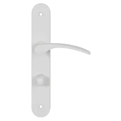 GoodHome Ensemble poignée sur plaque rond à condamnation Beare mat blanc L.110.5mm x l.40mm entraxe 195mm- Poignée De Porte