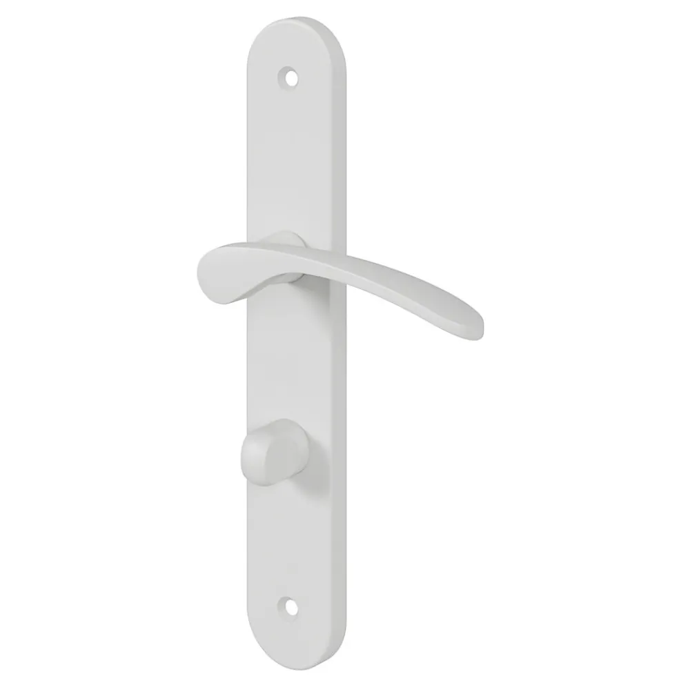 GoodHome Ensemble poignée sur plaque rond à condamnation Beare mat blanc L.110.5mm x l.40mm entraxe 195mm- Poignée De Porte
