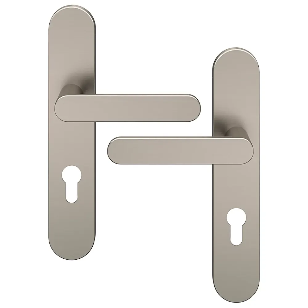 GoodHome Ensemble poignée sur plaque rondcylindre Minzh effet nickel satin gris L.120mm x l.42mm entraxe 165-195mm- Poignée De Porte