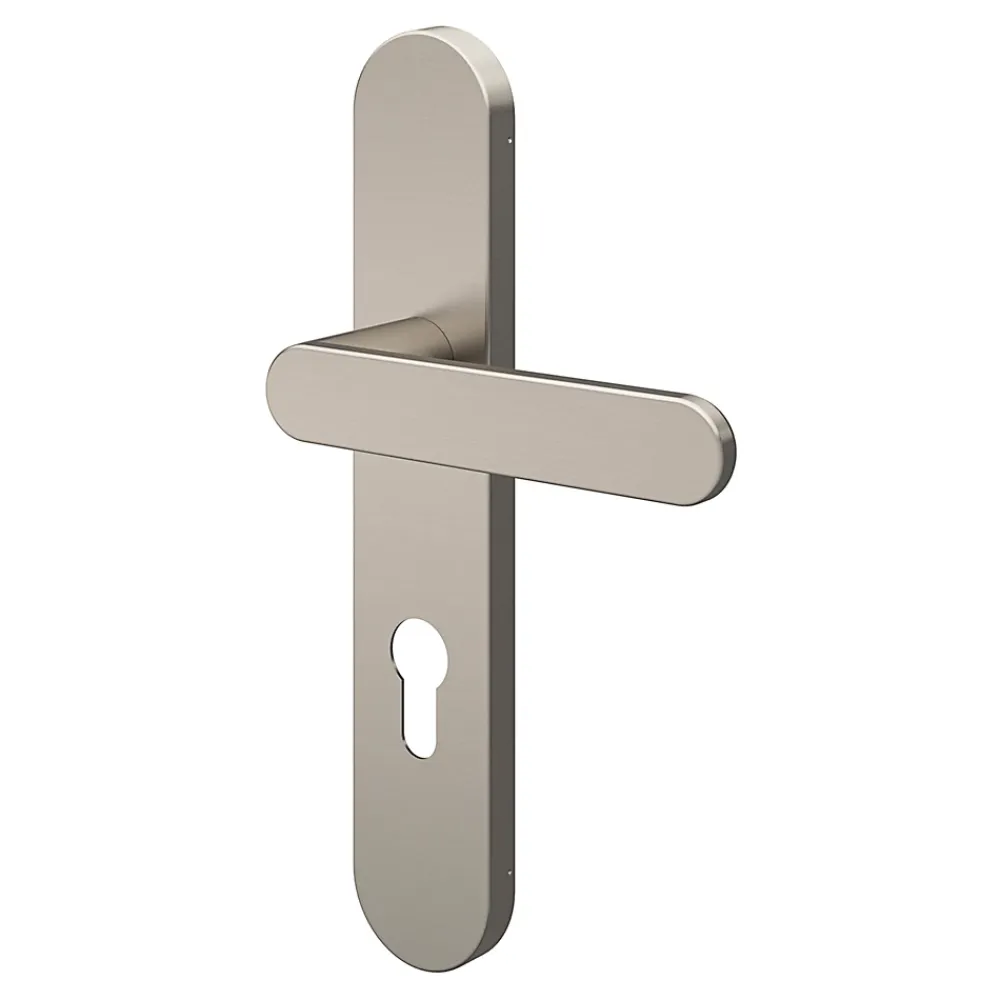GoodHome Ensemble poignée sur plaque rondcylindre Minzh effet nickel satin gris L.120mm x l.42mm entraxe 165-195mm- Poignée De Porte