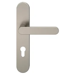 GoodHome Ensemble poignée sur plaque rondcylindre Minzh effet nickel satin gris L.120mm x l.42mm entraxe 165-195mm- Poignée De Porte