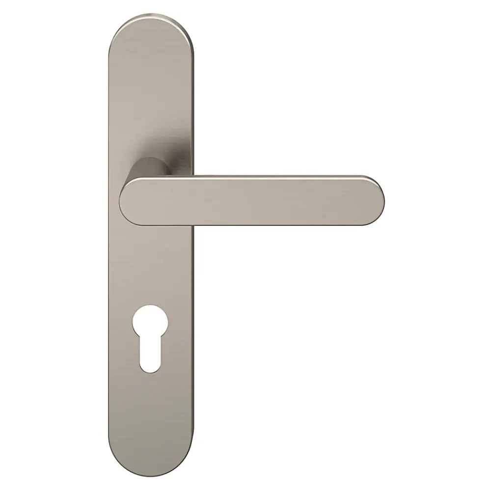 GoodHome Ensemble poignée sur plaque rondcylindre Minzh effet nickel satin gris L.120mm x l.42mm entraxe 165-195mm- Poignée De Porte
