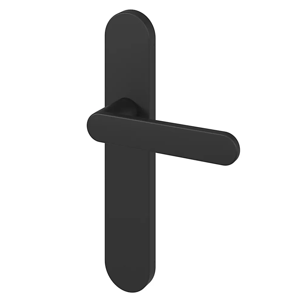 GoodHome Ensemble poignée sur plaque rond Minzh effet nickel mat noir L.120mm x l.42mm entraxe 165-195mm- Poignée De Porte