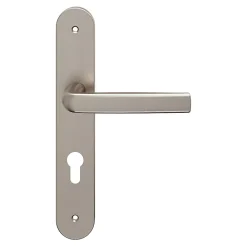 GoodHome Ensemble poignée sur plaque Incurvé cylindre Primel effet nickel satin gris L.126mm x l.40mm entraxe 195mm- Poignée De Porte