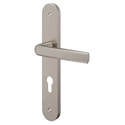 GoodHome Ensemble poignée sur plaque Incurvé cylindre Primel effet nickel satin gris L.126mm x l.40mm entraxe 195mm- Poignée De Porte