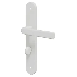 GoodHome Poignée De Porte<Ensemble poignée sur plaque Incurvé à condamnation Primel mat blanc L.126mm x l.40mm entraxe 195mm