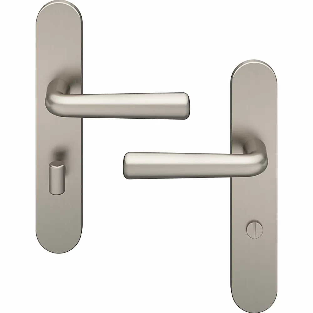 GoodHome Poignée De Porte<Ensemble poignée sur plaque rond à condamnation Dizel effet nickel satin gris L.121.5mm x l.42mm entraxe 165-195mm